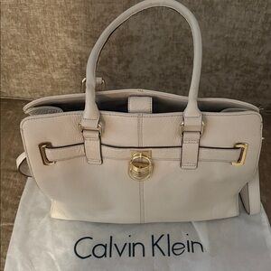 Calvin Klein Beige Satchel with Gold Accents